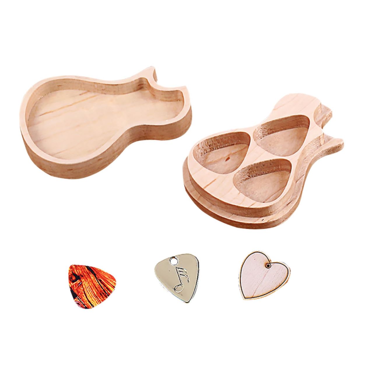 Boîte à Médiators Guitare en Bois D'érable, 1 Set 3 Médiators