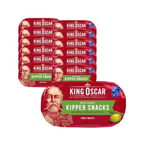 King Oscar Kipper Snacks in Extra Virgin Olive Oil, 3.54 Ounce Cans (Pack of 12), Lightly Smoked Herring Fillets, Wild Caught Canned Herring
