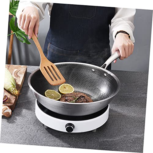 KUAIOUU Stainless Steel Wok Cookware Stovetop Griddle Flat Frying Pan Small Wok Stir Fry Wok Stainless Steel Wok Pan Wok with Handles Kitchen Utensil Kitchen Accessory Heavy China - Thumbnail 3