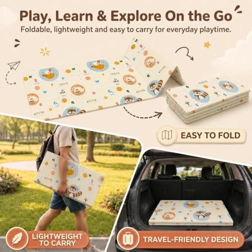 Image of StarAndDaisy Foldable Baby Play Mat 6 x 6.5 ft, 8MM Thick XPE Foam Playmat, Reversible 2-in-1 Design, Lightweight Cushioned Floor Mat for Crawling, Playing & Learning