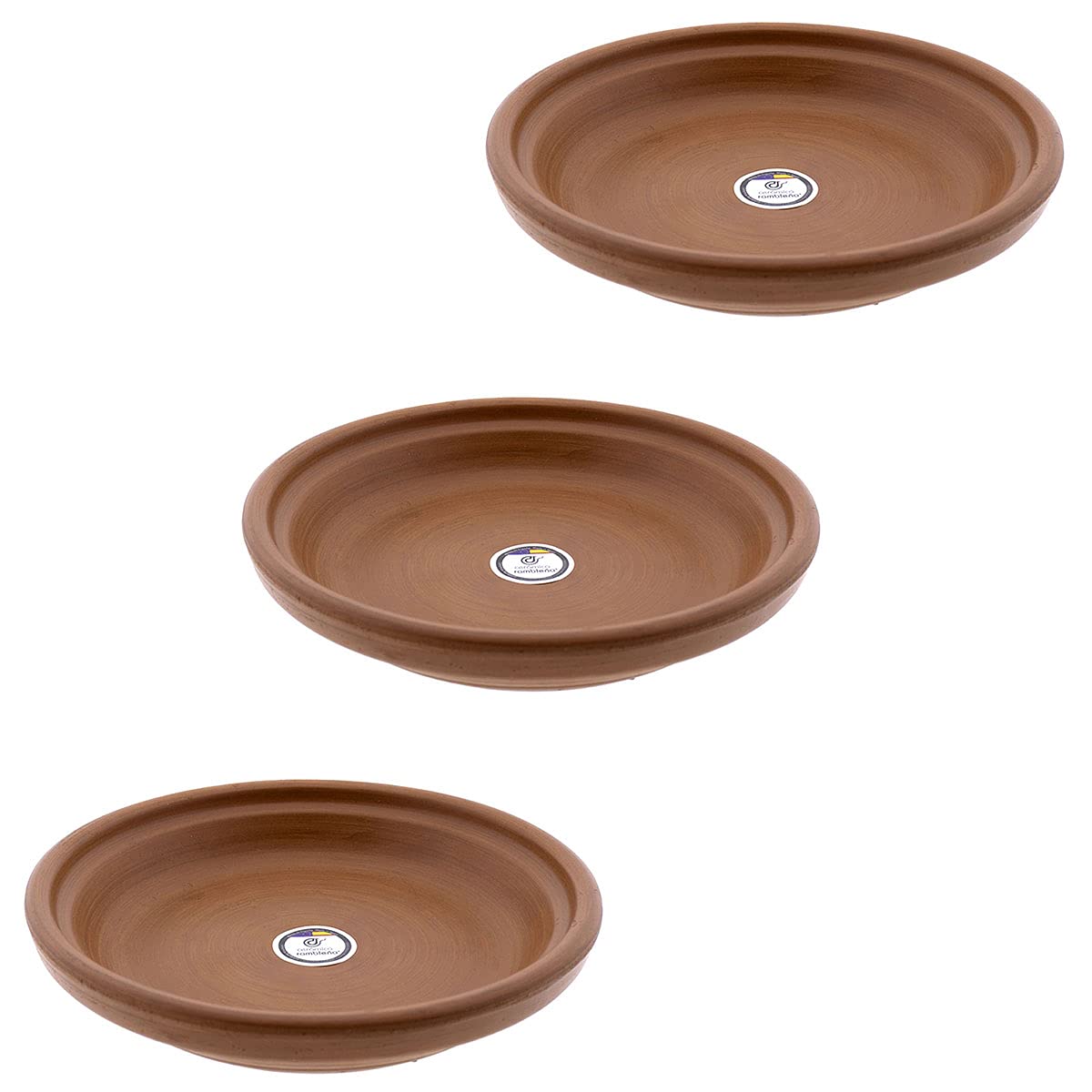 CERÁMICA RAMBLEÑA | Macetas de Barro Rojo | Maceta Grande | Macetas cerámica | Macetas Exterior | Plato para Maceta Pack x3 | Marrón | 25x25x3.5 cm
