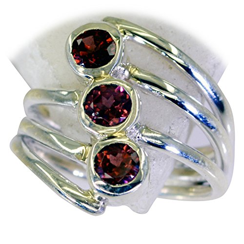 Bague Grenat en Argent Massif Anti-Allergie, Anneau 3 Pierres Ajustable Taille H-Z