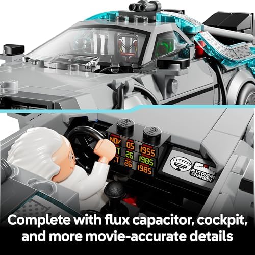 LEGO Speed Champions Time Machine from Back to the Future Toy - Car Model Kit w/Doc Brown & Marty McFly Minifigures - Gift for 9+ Year Old Boys, Girls & Movie Fans - 77256 - View 7