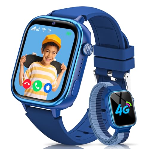 RUXINGX Reloj Inteligente Niño 4G, Smartwatch Niños GPS y Llamadas, SOS/Modo Clase/Chat de Voz/Videollamada, IP68 Impermeable, Álbum de Fotos/Podómetro/Despertador, Reloj Smartwatch para Niños, Azul
