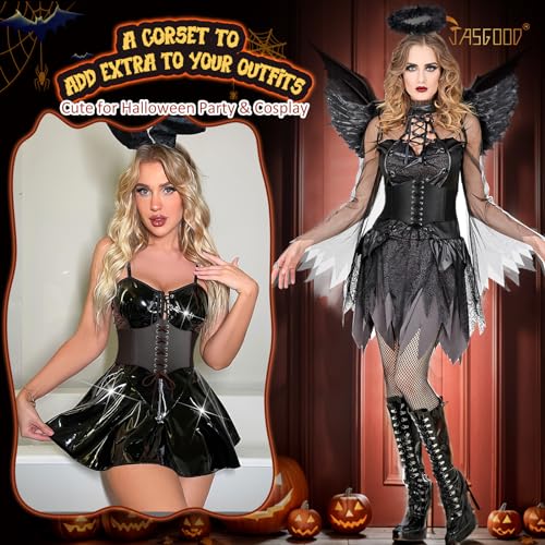 JASGOOD Waist Corset Belt for Women Retro Elastic Lace-up Wide Waist Cinch Belt Pirate Waspie for Halloween Costume2