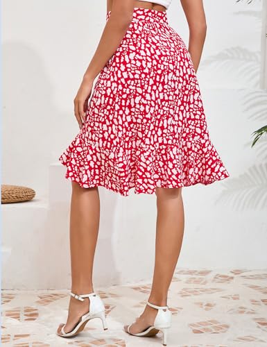 Women 2025 Summer Spring Boho Midi Skirts Dress Floral Print Elastic Waist Split Ruffle High Low Beach Maxi Skirt2