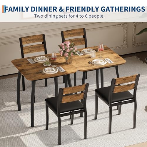 GarveeHome Dining Table Set for 2, Farmhouse 3 Piece Kitchen Table and Chair Set with Upholstered Chair, Metal Frame Dining Room Table and Chairs for Small Space, Apartment, Black+Retro
