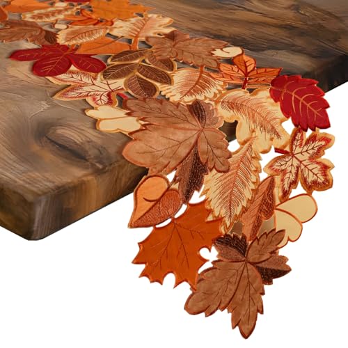Fall Table Runner 120 Inches Long Autumn Maple Leaf Embroidered Runner - image 4