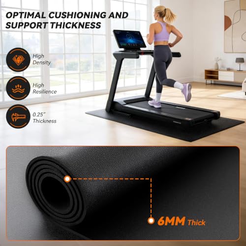 Image of Treadmill Mat for Carpet &Hardwood Floors, 79 inch x 39.4 inch 0.25 inch Thick High Density, Non-Slip Fitness Equipment Mat, Mat for Under Treadmills, Elliptical, Exercise Bikes, Stationary Cycles