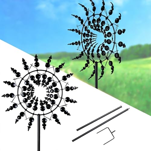 3D Metall-Windmühle, 30cm Einzigartige und Magische Kinetisches Windspiel mit Metall-Gartenpfahl für Außenterrassen Für Patio Rasen & Garten Dekoration Ornament