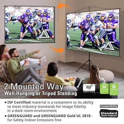 Image of Akia Screens 2-in-1 110 inch Portable Projector Screen with Stand & Carry Bag, 4:3 /16:9 Retractable, Tripod or Wall Mount, Indoor Outdoor Home Theater & Presentation, AK-T110VLITE