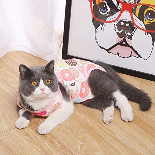 Image of Cat Recovery Suit, 2 PCS Cat Surgical Recovery Suit Pet Cone E-Collar Alternative for Small Medium Pets, Banana and Donut, M