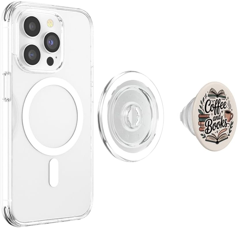 Coffee And Books Book Lover Bookish Reading Librarian Beige PopSockets PopGrip for MagSafe