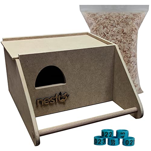 Nest für Agapornis, Großer Wellensittich mit Ringen 2023 und Bett, Zuchthaus aus Holz für Vögel, mit Haken für Vogelkäfig, 23 cm x 27 cm x 14 cm Cover