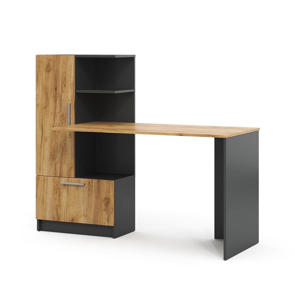 Vicco Bureau Tomy, Anthracite/chêne doré, 150x59cm, avec des espaces de Rangement Ouverts pour Un Stockage organisé