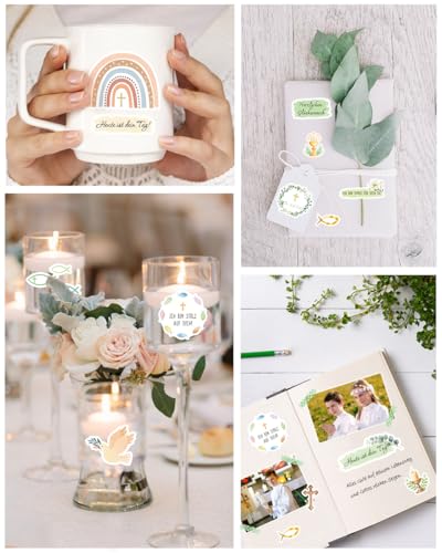 16 Bögen Sticker Set zur Kommunion, Konfirmation Taufe Firmung & Erstkommunion, Aufkleber als Deko Geschenk für Gästebuch, Fotoalbum, Scrapbook, Erinnerungsbuch & Karten – Für Mädchen und Jungen