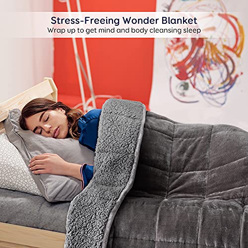 Pawque Sherpa Fleece Weighted Blanket 15Lbs Twin Size 48 X 72 Inches, Super Soft Cozy Hug Weighted Blanket For Adults, Fuzzy Fluffy Sherpa Flannel Blanket For Bed Couch Chair, Dual Side Grey #TOP2