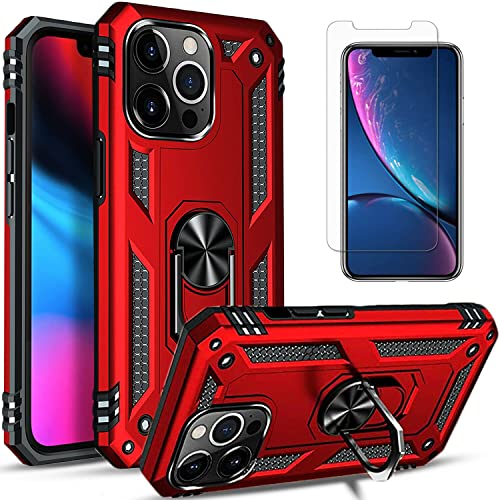 STARSHOP -iPhone Xs Max Case, [Not FitiPhone X] with [Tempered Glass Protector Included] Metal Ring Stand Shockproof Drop Protection Phone Cover-Red