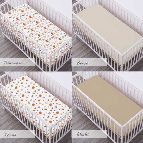 Image of Bimocosy Crib Sheets 4 Pack, Baby Crib Sheets Fitted for Boys and Girls Breathable & Snug Fit, Soft Toddler Bed Sheets for Standard Crib Mattress Nursery Daycare Essentials, Autumn Dinos