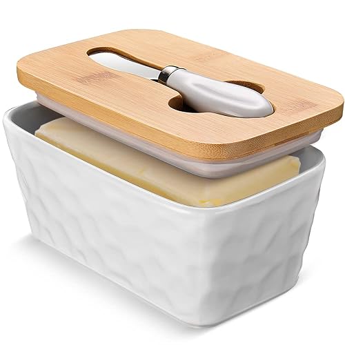 Ceramic Butter Dish with Lid and Knife for Countertop Stone