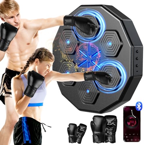 2025 New Music Boxing Machine with Two Pairs of Gloves Upgraded 2.0 Smart Bluetooth Music Boxing Parent-Child Games Wall-Mounted Exercise Equipment for Home