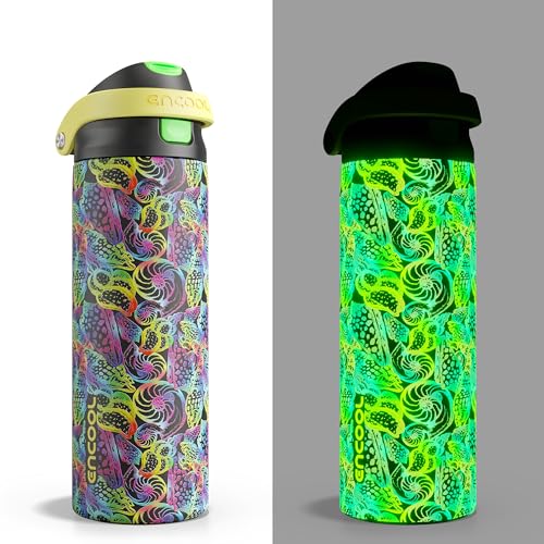 Image of ENCOOL Leakproof Insulated Water Bottle with Straw Dual-Sip Water Bottle Bag-Safe Design for Work, Commute & Gym - Keeps Drinks Cold All Day, 24 oz, Neon Conch