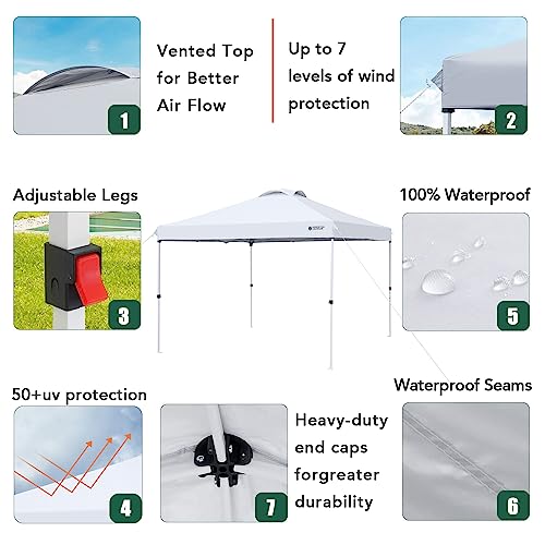 Essential Lounger 10X10 Pop Up Canopy Po Pup Tent, 10 By 10 Feet Sun Shade Easy Up Canopy Tent With Roller Bag,4 Sandbags And 8 Stakes, Height Adjustable Heavy Duty Rain Awning Canopy - White #TOP3