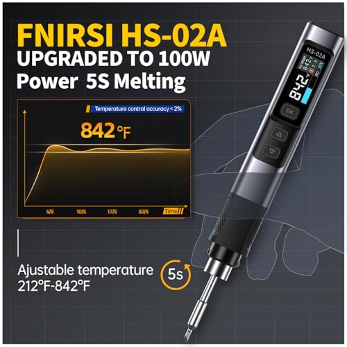 FNIRSI HS-02A 100W Portable Soldering Iron Kit, 212-842℉, Pre-set 3 Groups Temperature, 6 F245 Soldering Tips, Smart Digital Soldering Iron Pen Tool for Electronics Precision Repair - Thumbnail 6