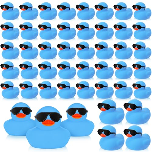 Sosation 48 Pack Mini Rubber Ducks with Sunglasses Bath Toys, Blue