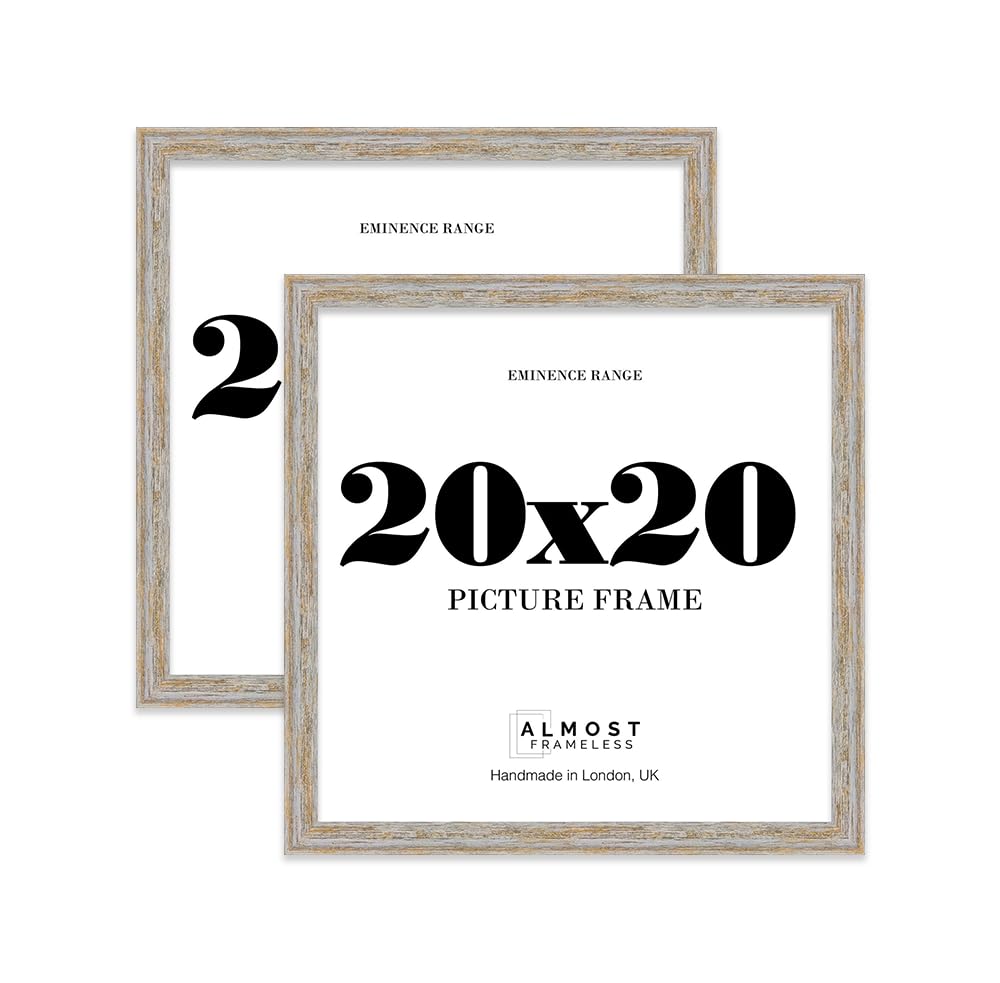 20x20 Walnut Woodgrain Picture Frame - Rustic Wood Industrial Effect Photo Frame for Wall Display, Ideal for Posters, Prints & Home Décor, Wall Hooks, 32mm Edge - 2 Pack