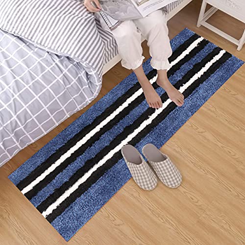 Image of Flooring India Co. Floor Runner Super Soft, Anti Slip Stripe Mats (Blue, 58x140 cm) Pack of 1