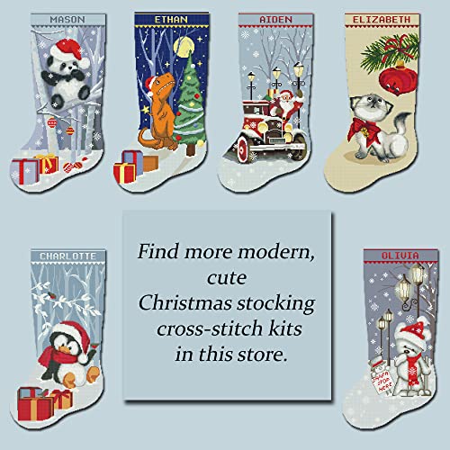 Cross Stitch Kits For Adults, Stamped Personalized Christmas Stockings Cute Xmas Dinosaur Needlepoint Counted Easy Simple Cross-Stitch Patterns For Beginners, Embroidery Kit For Holiday Home Decor Diy #TOP1