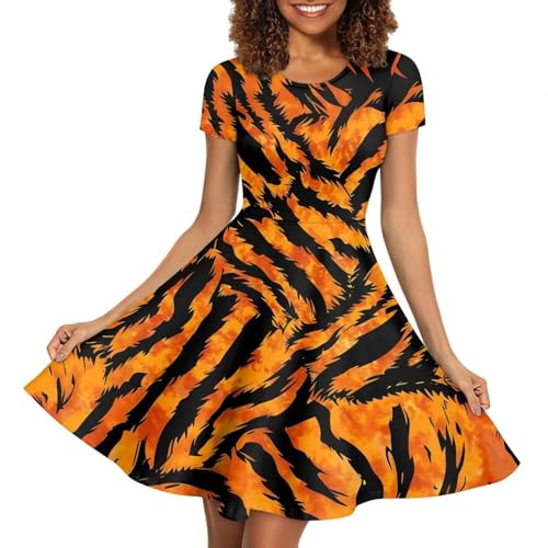 Image of HUGS IDEA Womens Puffy Swing Midi Dress Round Neck Short Sleeve Party A-Line Dresses
