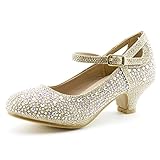 Link Jemma-01K Girls Rhinestone Platform Peagent Dress Shoes, Champagne, 9 Toddler