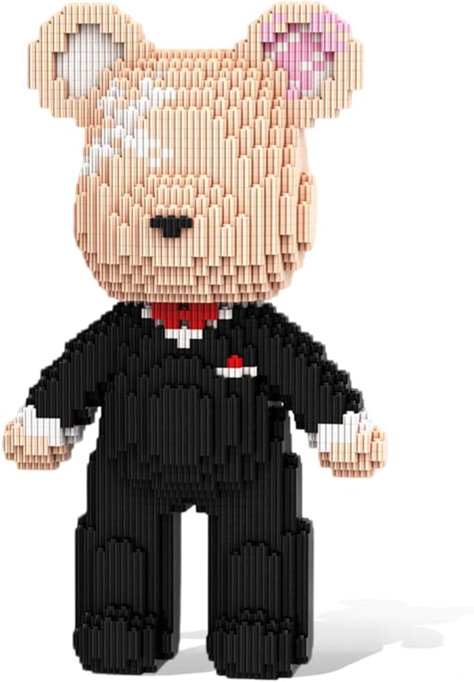 HOOLEDAY Bridegroom Bear Micro Building Blocks Set (2350 Pieces), with Black Suit Design, Wedding Decoration Present for Lovers Men & Women