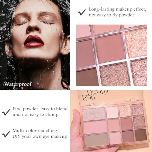 Image of SUAKE Nude Pink Eyeshadow Palette, Matte & Shimmer, High Pigmented 12 Colors Brown Purple Eye Shadow Primers for Eye Makeup, Korean Powder Palet de sombras de ojos (02# Sweet Rose)