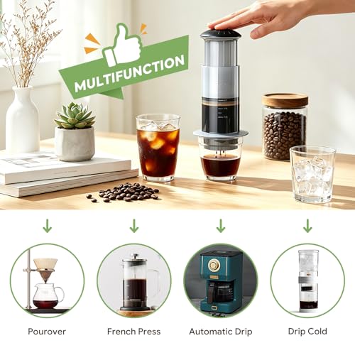 Image of Portable French Press Coffee Maker- Real Coffee, No Plastic Waste, 1-3 Cups, 3-in-1 Micro-Filtration, Fast Brew in 1 Minute, Ideal for Commuter, Office, Camping & Outdoor