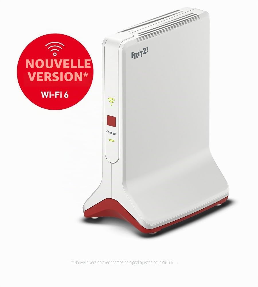 FRITZ!Repeater 6000 | Répéteur Wi-Fi 6 avec trois unités radio | 5 GHz (2 x jusqu'à 2.400 Mbit/s), 2,4 GHz (jusqu'à 1.200 Mbit/s) | Port LAN 2,5 Gigabit | Version internationale | Wi-Fi tri-bande (2,4/5/5 GHz), débit au top pour streamer et jouer, LAN 2,5