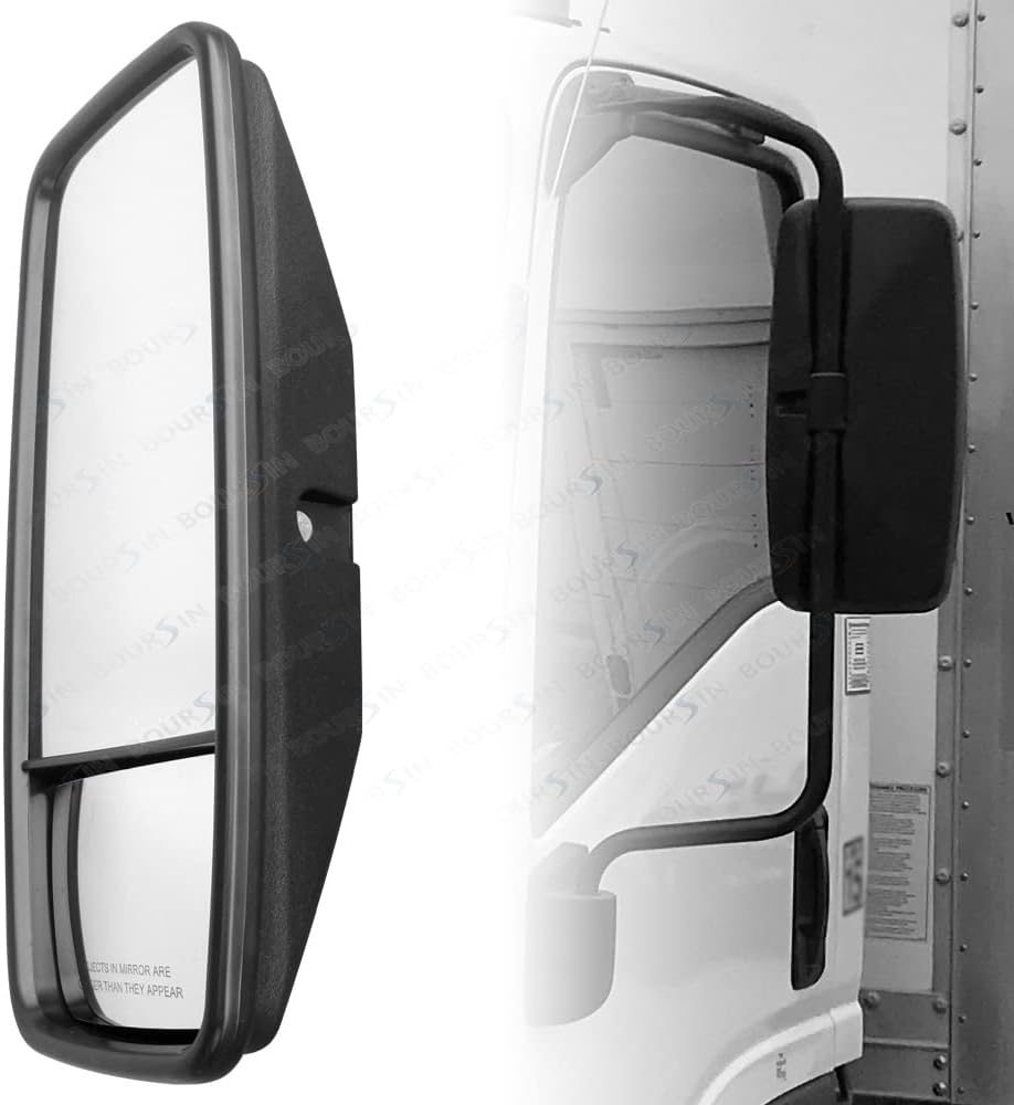 Boursin Outside View Door Mirror LH Compatible with ISUZU NPR NPR-HD NQR NRR GMC Chevrolet W3500 W4500 W5500 Truck 4HK1 4JJ1 5.2L 3.0L 6.0L 2008-2024 Black Diriver Side (Without Heating)