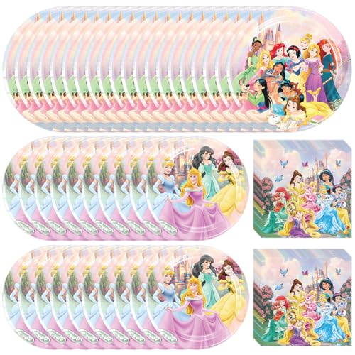 60 PCS Princess Party Tableware Set Princess Birthday Supplies Includes 40 Plates 20 Napkins for Birthday Party Decorations