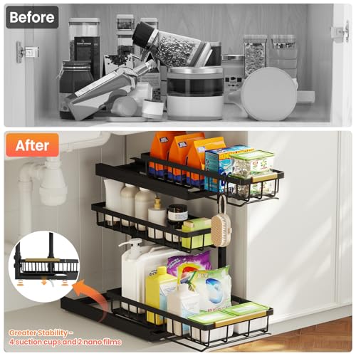 Image of Under Sink Organizer and Storage for Bathroom and Kitchen - 2 Pack 3 Tier