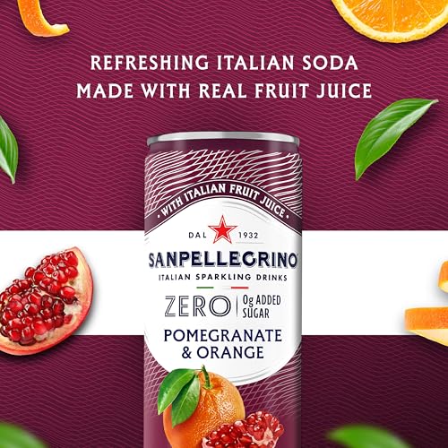 Image of Sanpellegrino Zero Grams Added Sugar Pomegranate & Orange Italian Sparkling Drink, 24 Pack Of 11.15 Fl Oz Cans, Sanpellegrino Italian Sparkling Drinks, Low-Calorie Fruit Juice Beverages