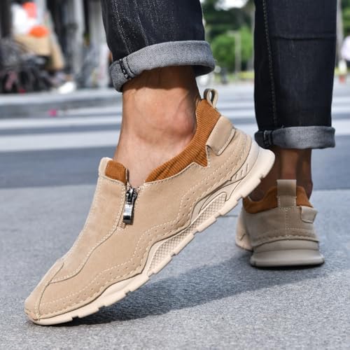Men's Loafer Shoes with Side Zipper, Slip-On Casual Driving Shoes, Comfy Non-Slip PU Leather Sneakers for Orthopedic Hiking Use3
