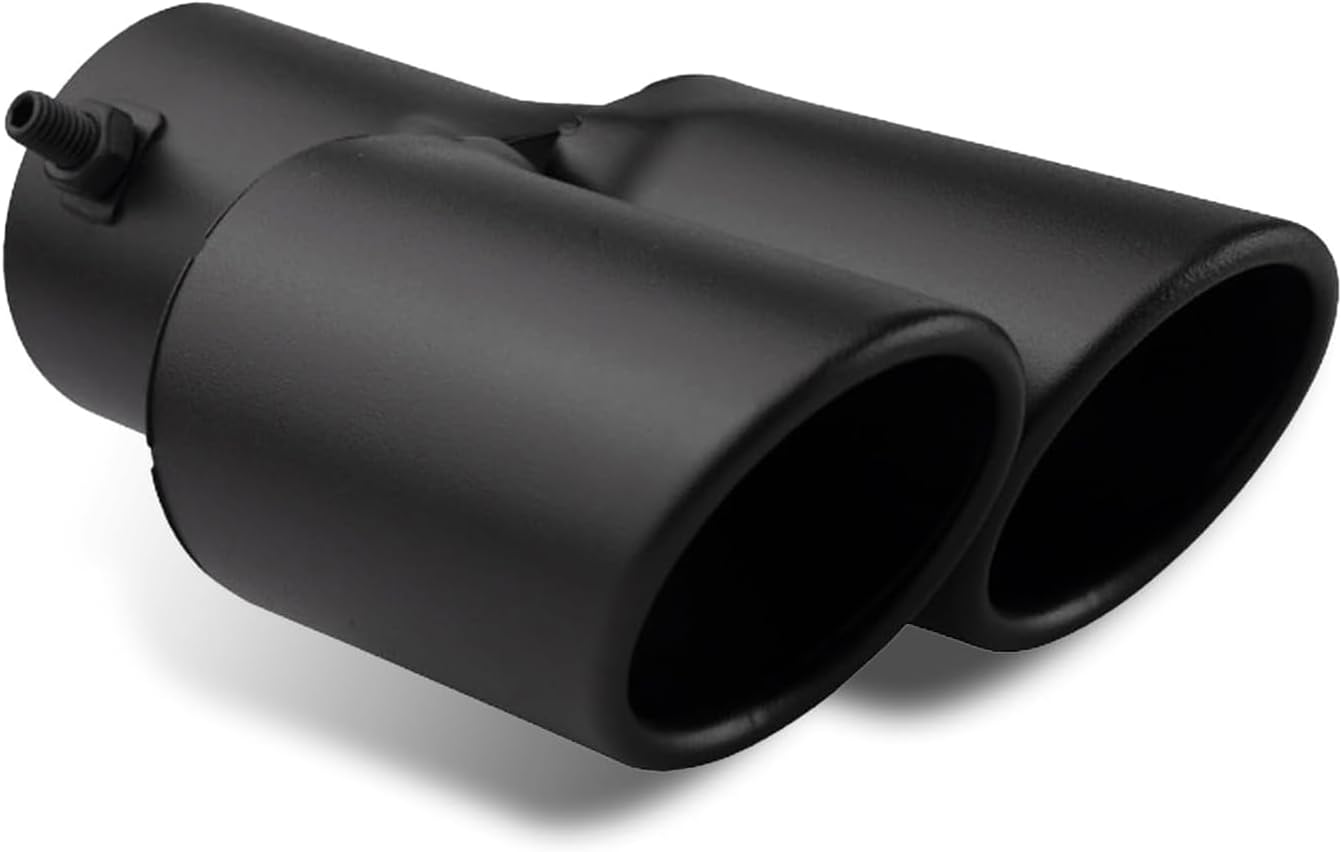 Car Exhaust Pipe, Stainless Steel Straight Inlet Double Outlet Tailpipe with Bolts, Durable 2.5" Bevel Port Exhaust Tip, Universal Modification Accessories for Car, Truck, SUV (Matte Black)