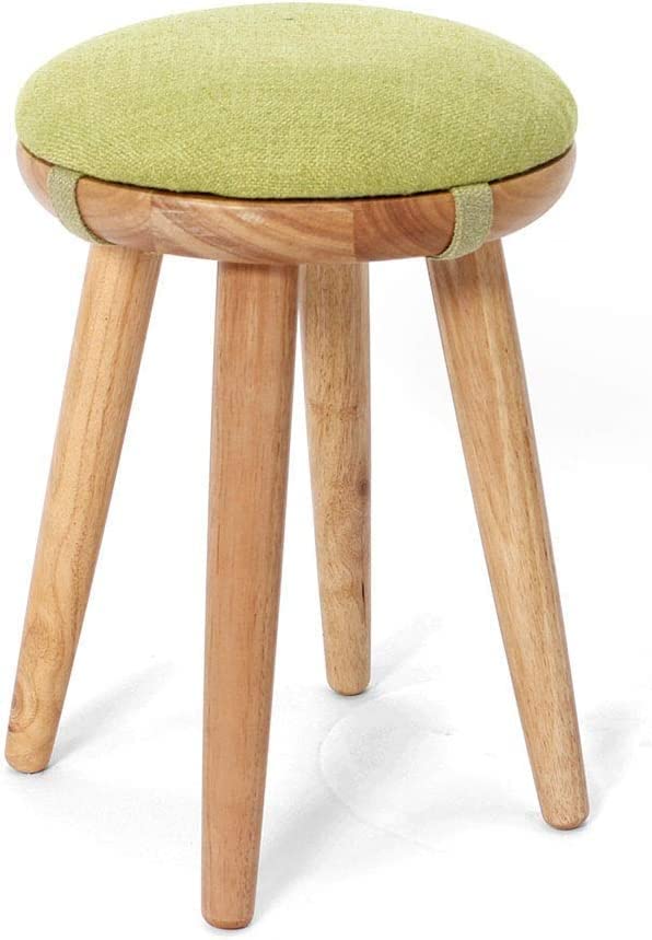 Taburete reposapiés redondo de madera maciza en color primario con almohadilla de asiento