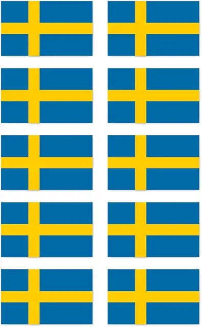 Sverigeklistermärken: 50x30mm, 10-pack - Flagga för bil, resväska, laptop