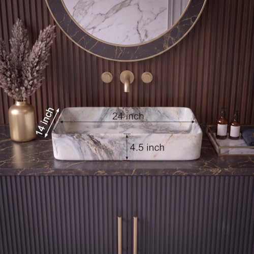 Image of Designer Table Top Wash Basin | Wash Basin Countertop | Over Counter Ceramic Bathroom Sink | Vessel Sink Basin | Wash Basin For Bathroom | Bathroom Sink (24 x 14 x 5 Inch) (Designer Blue)