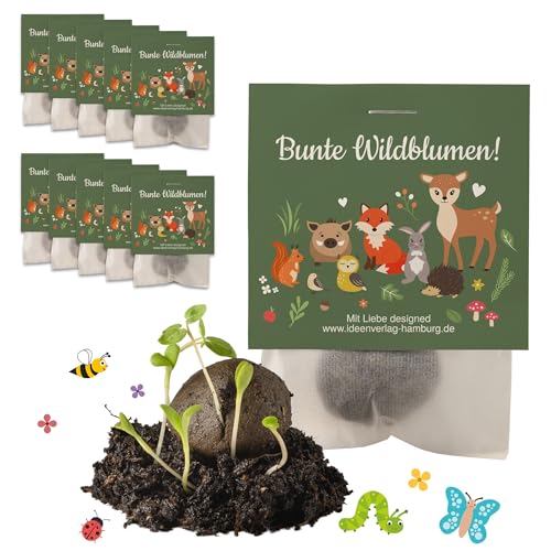 10x 'Waldtiere' Samenbomben als Mitgebsel Kindergeburtstag 4 bis 8 Jahre - Blumensamen Geschenk als Kindergeburtstag Gastgeschenke & kleine Geschenke für Kinder - Geschenktüten Kindergeburtstag