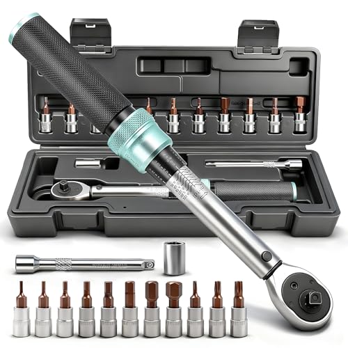 EcoBuild Clé Dynamométrique 1/4 1-25Nm pour Vélo et Moto | Précision ±3% | Mécanisme à Clic Réversible 72 Dents | Kit d'Entretien avec Douilles Allen, Barre d'Extension, Adaptateurs