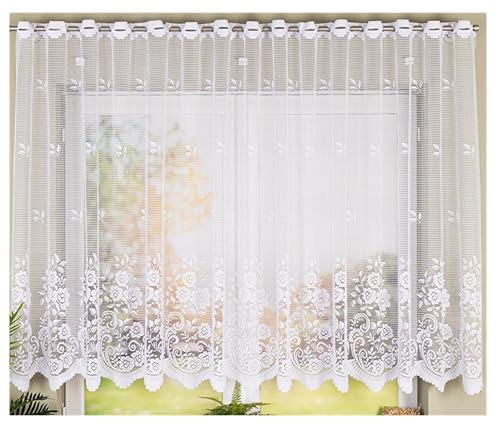 Gardinen Vorhangen Weiß Jacquard 200x160 cm (BxH) Modell Rimasti Lange Kurze Gardine Kräuselband Pflegeleicht Fensterdekoration Mit Ösen Für Gardinenstange